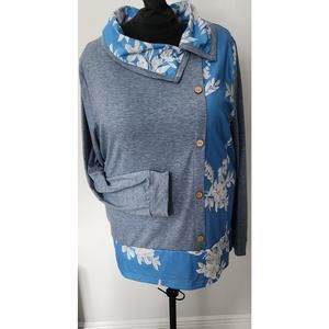 Loveu.Dear Love U Dear Cowl Neck Jersey Knit Tunic Gray w Blue Floral SZ 2XL NWT